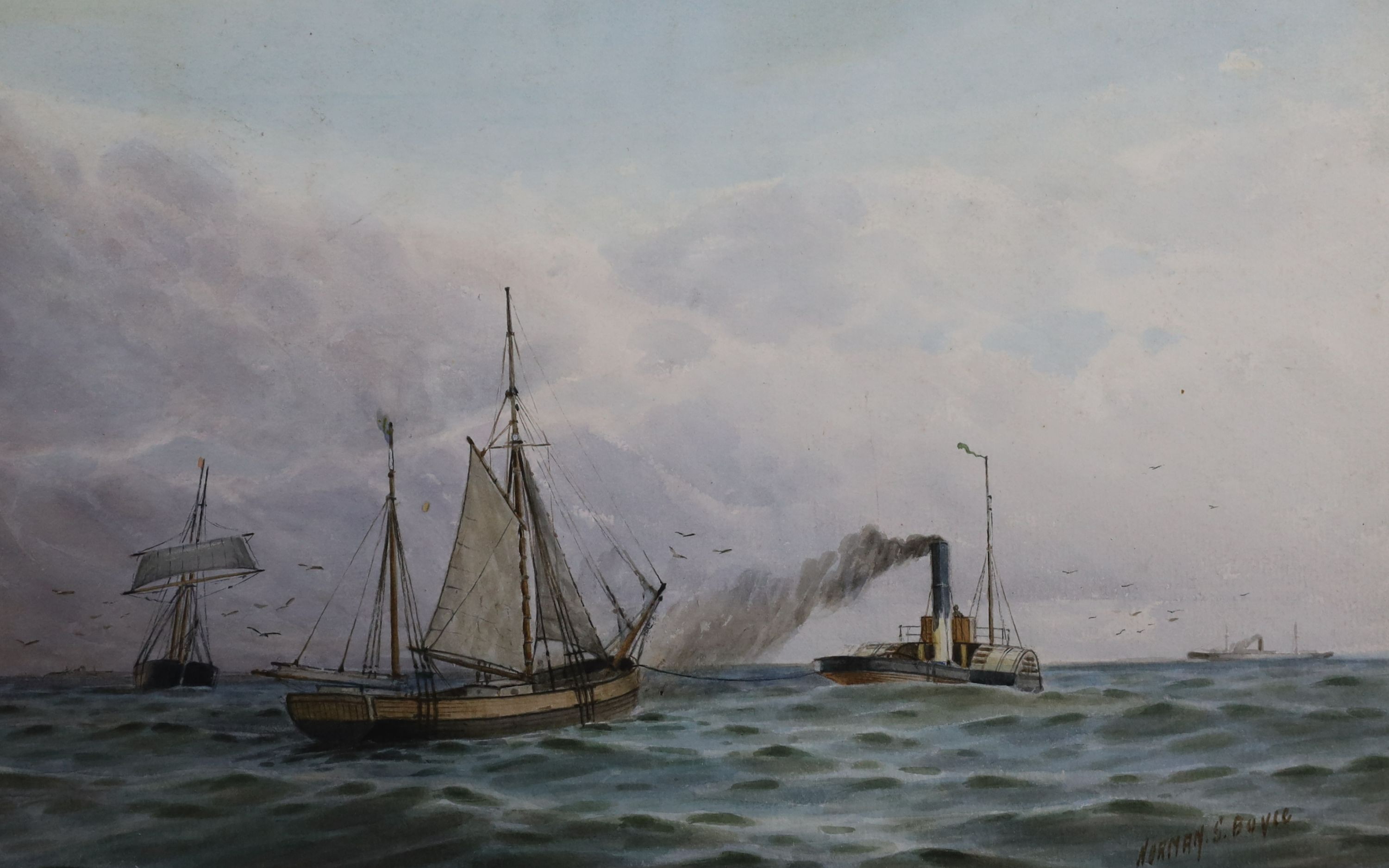 Norman Septimus Boyce (1895-1962), six watercolours, Shipping off the coast, signed, largest 26 x 39cm, unframed